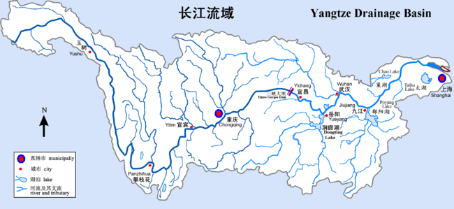 重庆在上游,三峡大坝(宜昌)在中上游,荆州,江汉平原在中游,武汉在中下图片